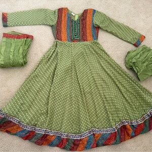 Elegant Green and Red Pakistani Indian Dress